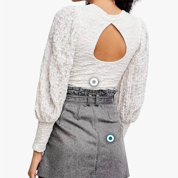 Free People Jasmine Cutout Back Cream Lace Balloon Sleeve Victorian Blouse SZ XS - Picture 2 of 10